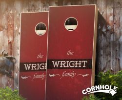 "Antique Red Family Name" Stained Cornhole Boards