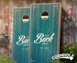 "Turquoise Family Established" Stained Cornhole Boards
