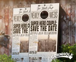 "Newsprint" Wedding Cornhole Boards