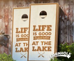 "Better At The Lake" Stained Cornhole Boards